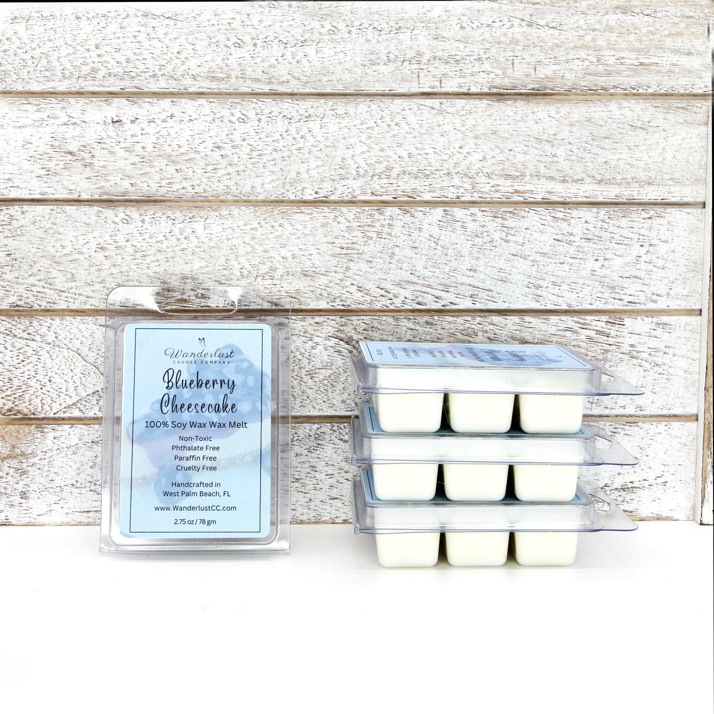 Blueberry Cheesecake Scented Soy wax melt, 100 % soy wax, front and sides, best soy wax melts