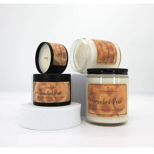 Brandied Pear scented candles, soy candles, group