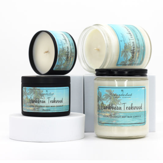 Caribbean Teakwood scented candles, soy candles, group