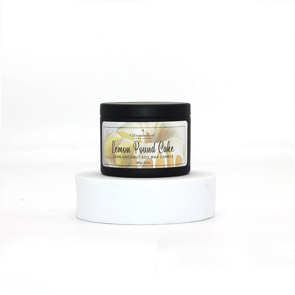 Lemon pound Cake scented candle, soy candle, 4oz tin front