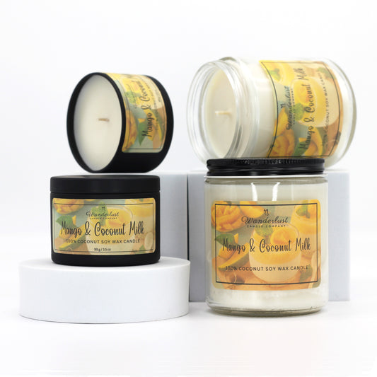 Mango & Coconut scented candles, soy candles, group