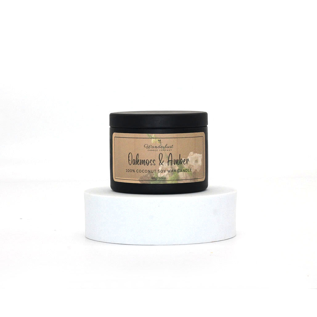4oz tin, soy candle, Oakmoss & Amber scented candle