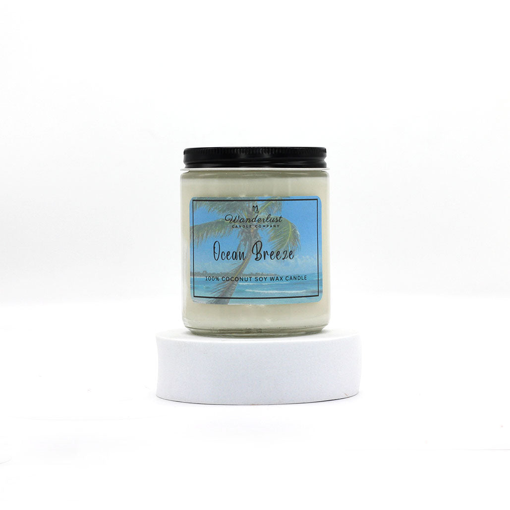 8oz jar candle, Ocean Breeze scented candle, soy candle front