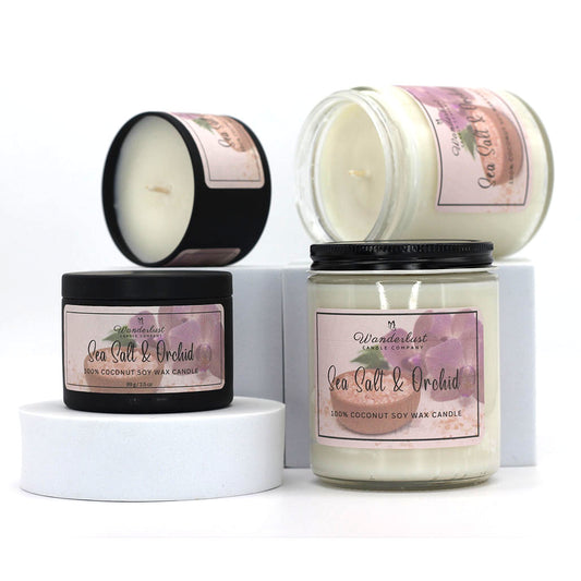 Sea Salt & Orchid scented candles, soy candles, group