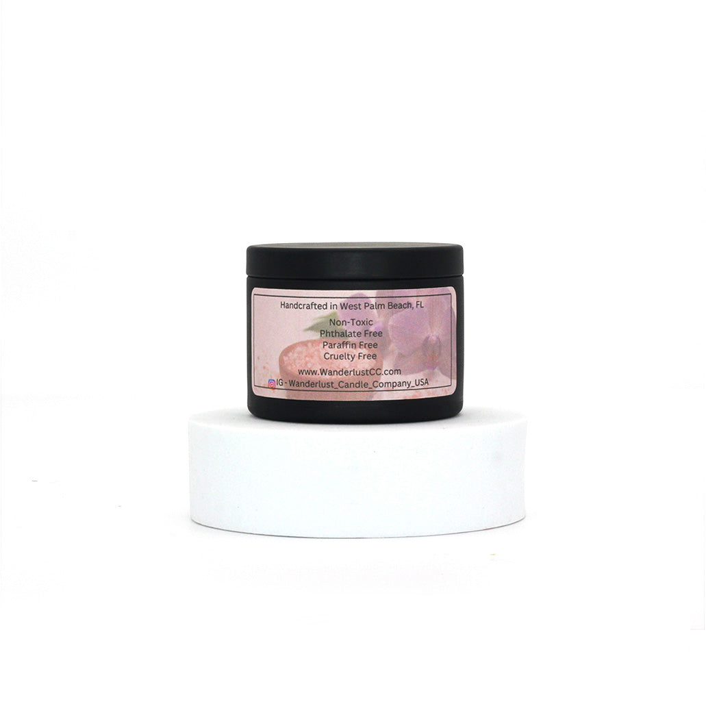 4oz tin soy candle, Sea Salt & Orchid scented candle, tin back