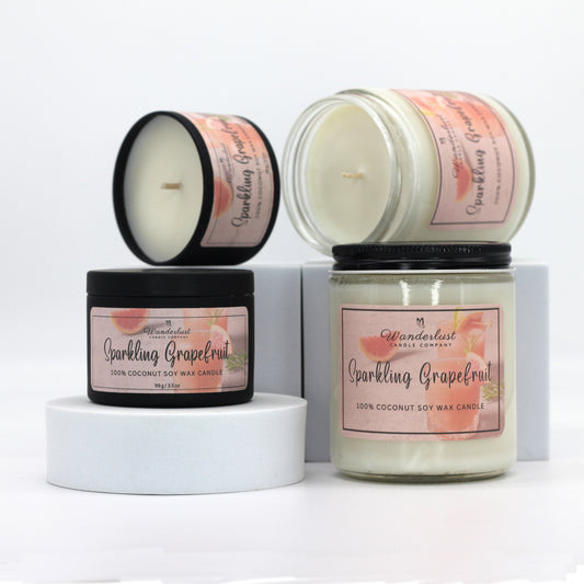Sparkling Grapefruit scented candles, soy candles, group