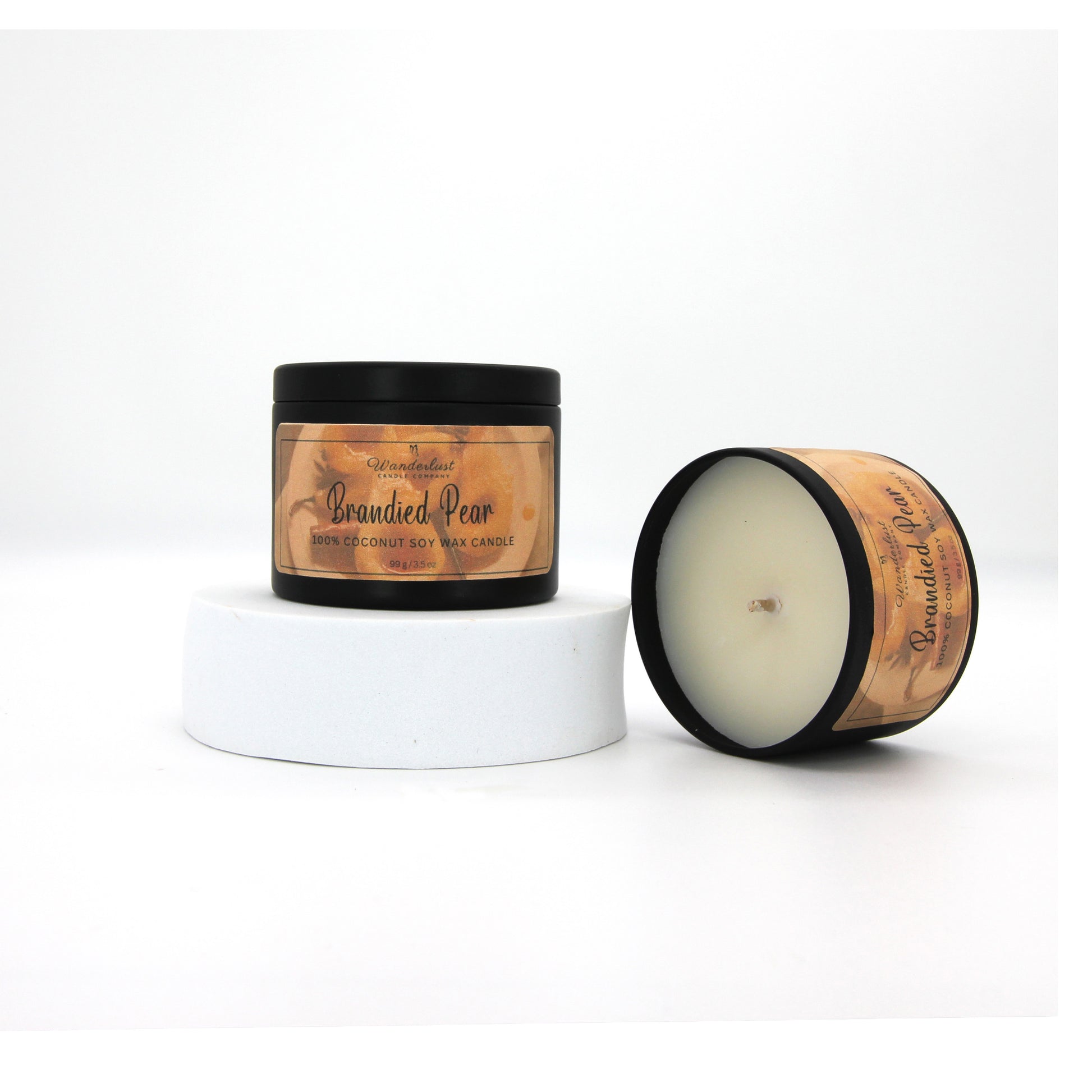 Brandied pear scented candles, soy candles, 4oz tins