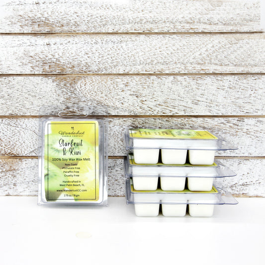 Starfruit & Kiwi scented soy wax melt, soy wax melt front & sides, 100% soy wax, best soy wax melts