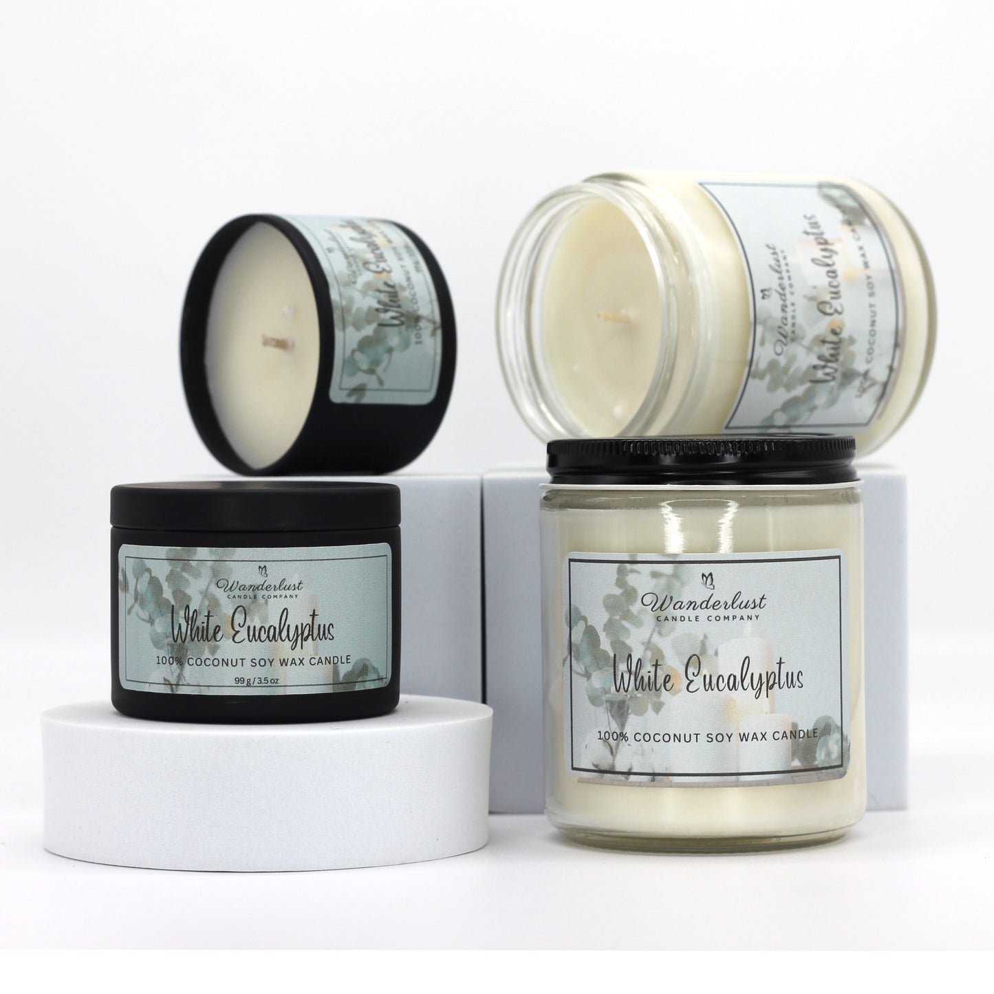 White Eucalyptus Scented Coconut Soy Candle